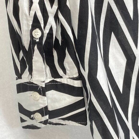 J. Crew Black White Geometric Print With Chambray Bib Cotton Tunic Top S - Picture 3 of 6